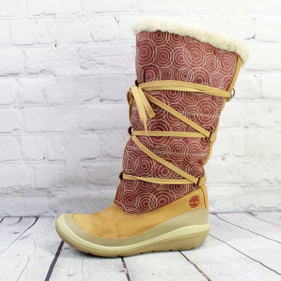 Timberland Shoes - TIMBERLAND Red Leather Nylon Tall Winter Boots Size 7